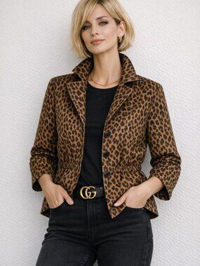 Leopard Print Women's Blazer Jacket - Brown/Black